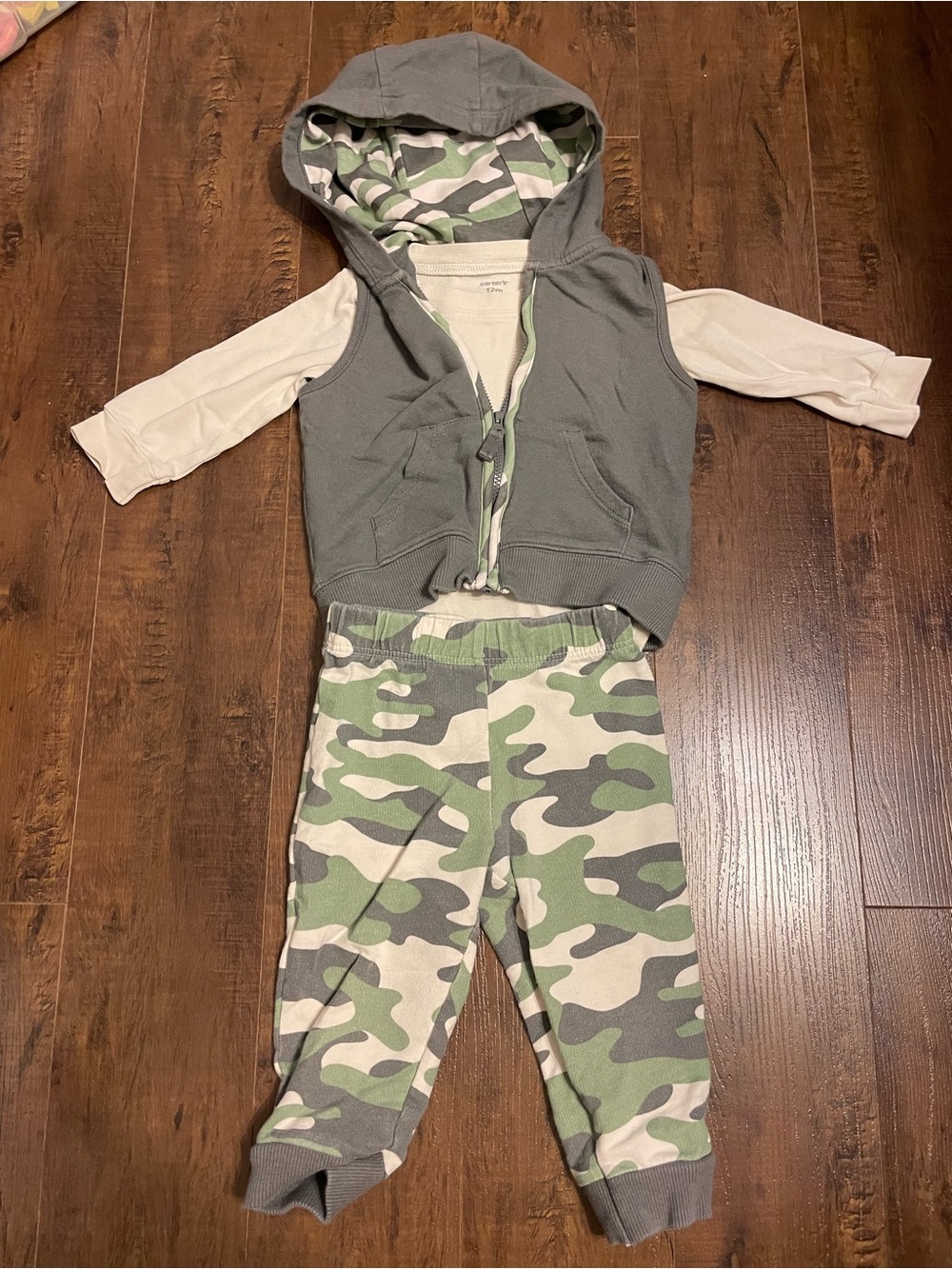 Carter's Green Camo Joggers with Gray Hooded Vest Set